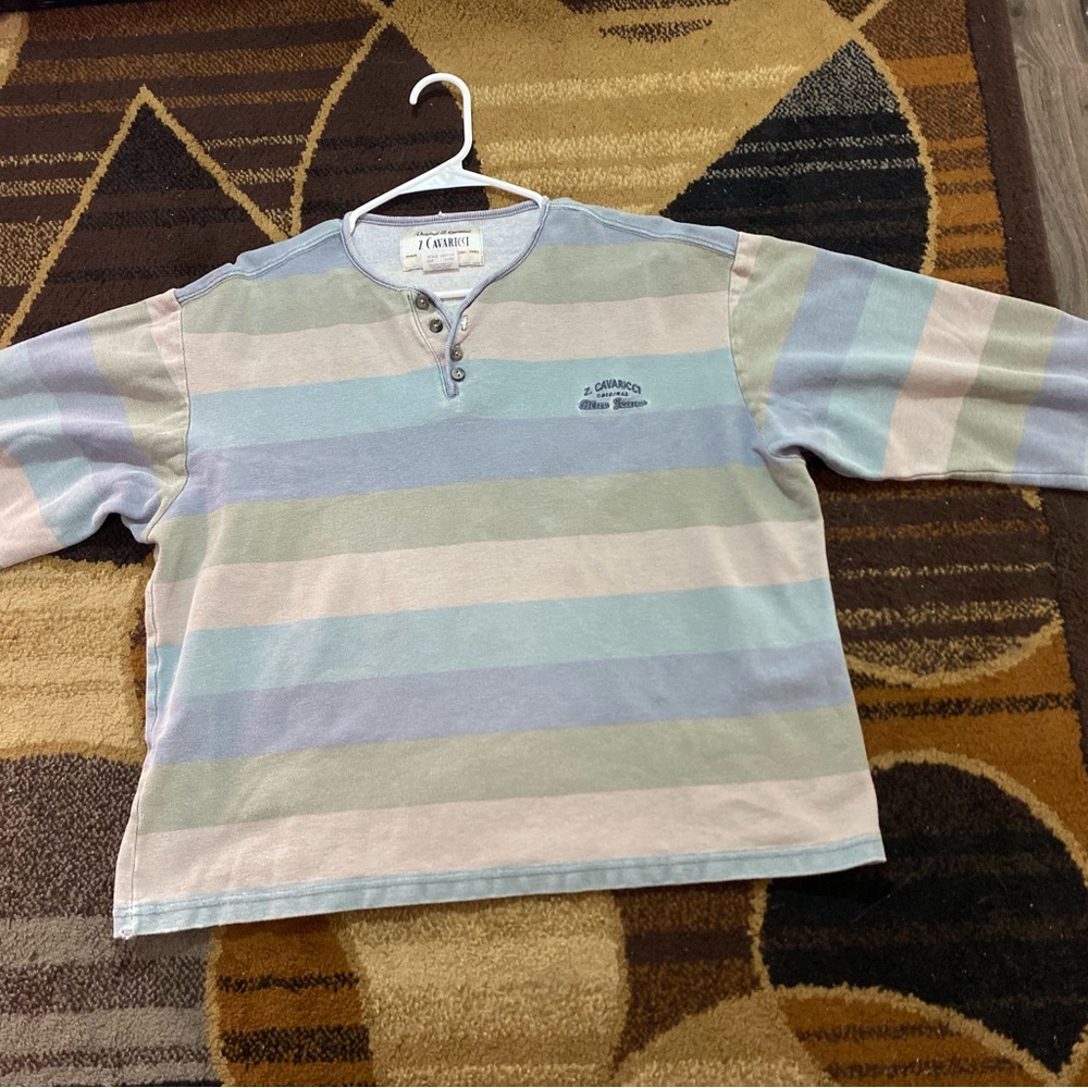 Rare Z Cavaricci blue green khaki striped sweater